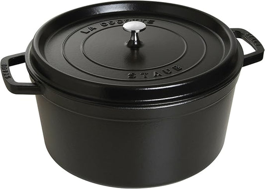STAUB Cast Iron Round Cocotte, Dutch Oven, 13.25-quart, serves 12+, Made in France, Matte Black
