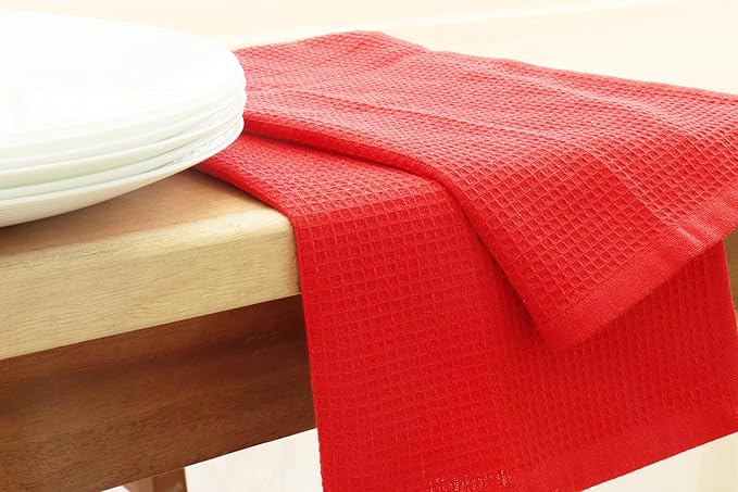 PurpleEssences Waffle Weave Kitchen Towel, 100% Cotton, 15x25 Inches, with Hanging Loop Ultra Soft Absorbent Quick Drying Dish Cloth, Tea and Hand Towels, 6 Pack - Christmas Holiday Winter - Red