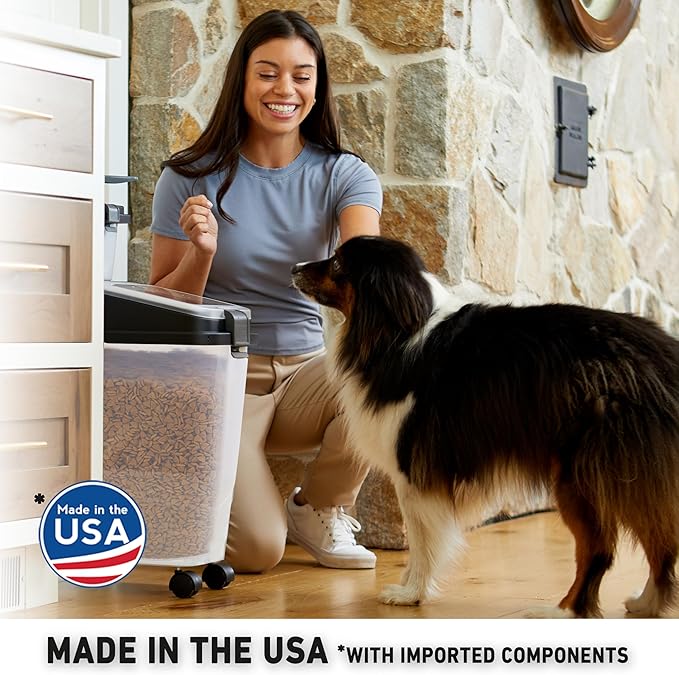 Mighty Tuff 3 Piece Airtight Dog Food Storage Container, Up to 36 lbs, with 5 lbs Dog Treat Container and Portion Scoop – BPA Free Airtight Pet Food Bin on Wheels