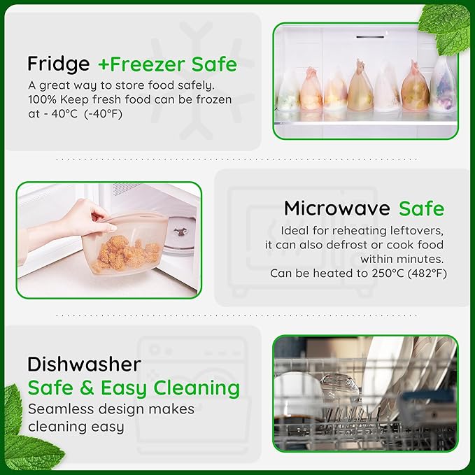 Reusable Silicone Food Storage Bags 10.6Cup (84oz), Airtight Food Storage Containers Food Grade Silicone Snack Bags, BPA Free Food Storage Container, Microwave Safe, Sous Vide Container, White