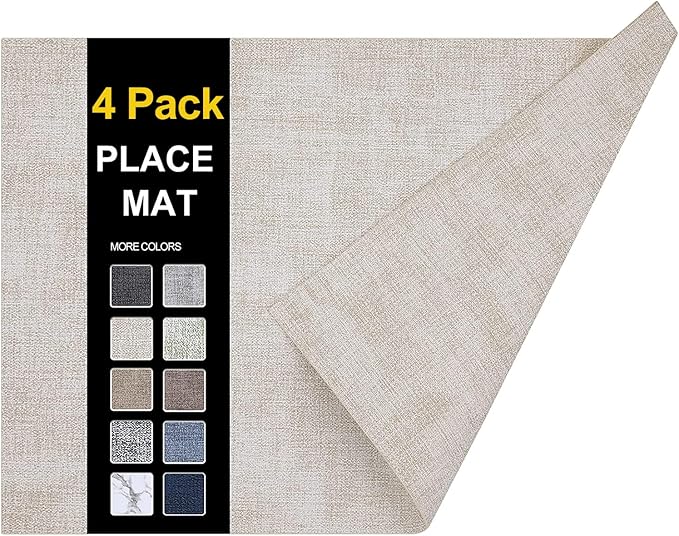 homing Faux Leather Heat Resistant Placemats 4 Packs, Waterproof Wipeable Dining PU Place Mats for Indoor & Outdoor, Easy to Clean, Beige
