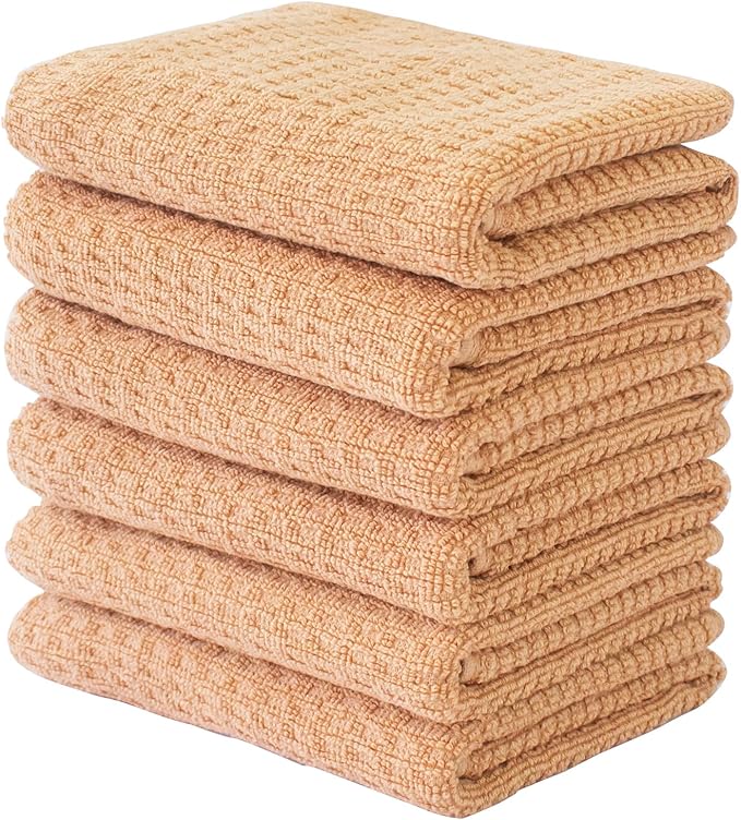 CRAFTSWORTH Kitchen Towels, 15 x 26 Inches, Pack of 6, 400 GSM, 100% Ring Spun Cotton, Tan Solid, Super Soft and Absorbent