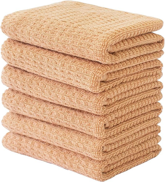 CRAFTSWORTH Kitchen Towels, 15 x 26 Inches, Pack of 6, 400 GSM, 100% Ring Spun Cotton, Tan Solid, Super Soft and Absorbent