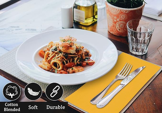 Ruvanti Cloth Napkins Set of 12, 18x18 Inches Napkins Cloth Washable, Soft, Durable, Absorbent, Cotton Blend. Table Dinner Napkins Cloth for Hotel, Lunch, Restaurant, Wedding Event, Parties - Mustard