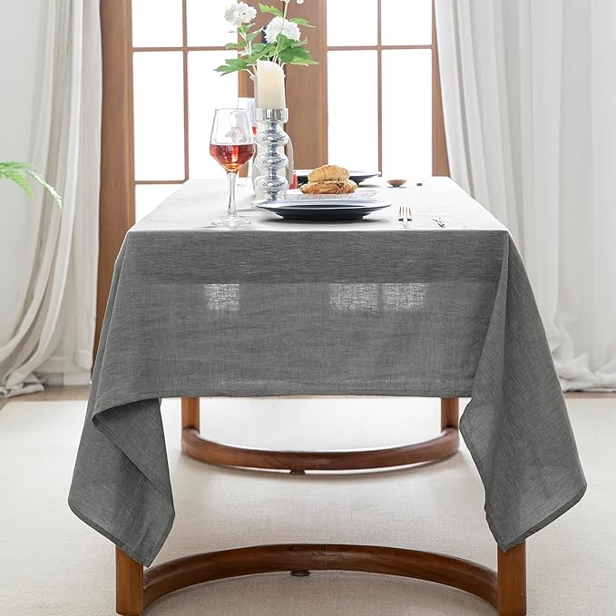 EVERLY 100% Pure Linen Rectangle Tablecloths 60x84Inches for Dining,Buffet Parties,Picnic,Events,Weddings and Restaurants,Decorative Halloween,Thanksgiving Machine Washable Tablecloths-Light Grey