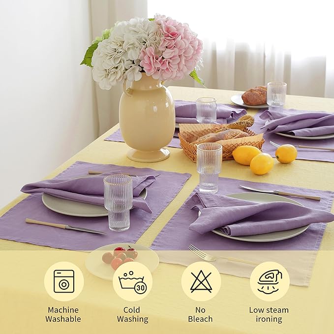 Linen World Vintage Tablecloths 55x55 Inch,100% French Linen Tablecloth,Classic Vintage Washed Table Cloths for Kitchen,Outdoor,Weddings,Decorative Valentine Easter,Mellow Yellow