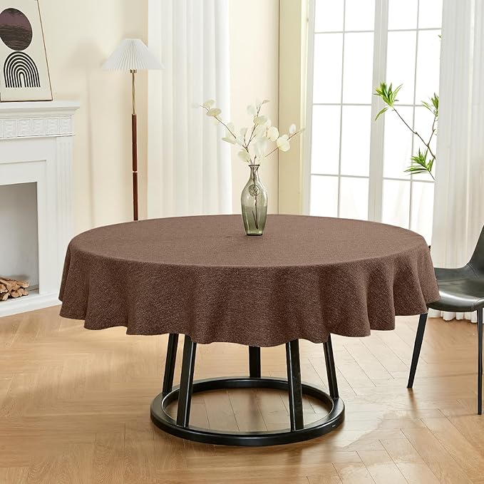 BALCONY & FALCON Rectangle Tablecloth Washable Wrinkle Resistant and Water Proof Table Cloth Decorative Linen Fabric Tablecloths for Dining Party Kitchen Wedding and Outdoor Use(Brown, 70" Round)