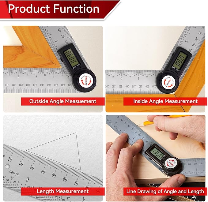 GemRed 82305 Digital Angle Finder Push Pin Protractor-Stainless Steel (With Button Battery Removal Pin)