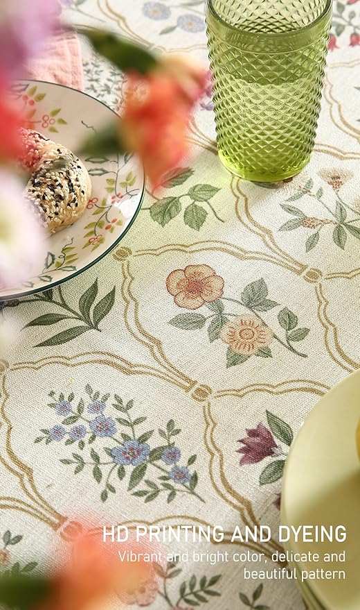 Floral Tablecloth for Rectangular Tables,Linen Table Cloth with Colorful Flowers Pattern,Heavy Durable Table Cover for Dining Thanksgiving Kitchen Decor Party Banquet Christmas,63"*102"