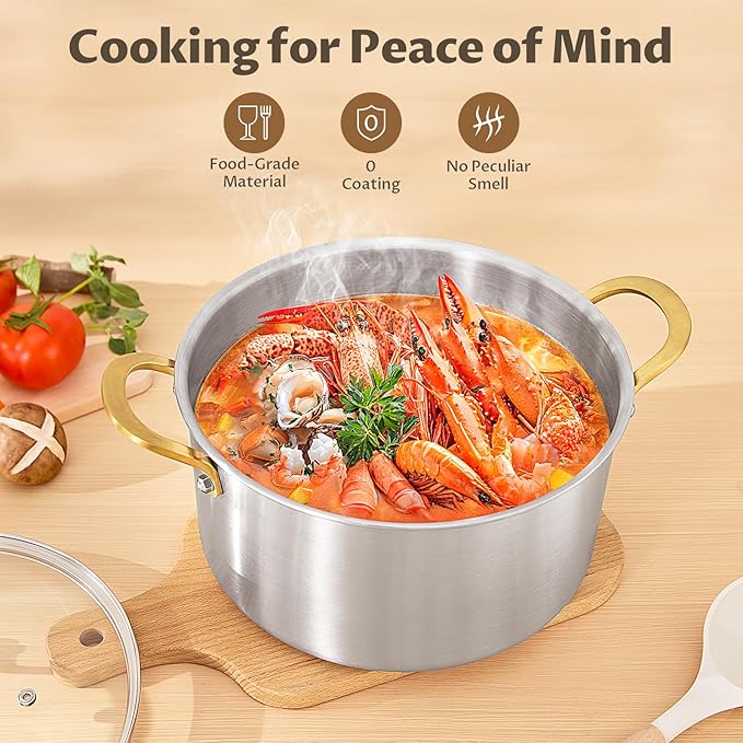 BEZIA 10 Quart Tri-Ply Stainless Steel Stock Pot, Nonstick Stockpot with Sturdy & Double Handle, Even Heating, Induction Cooking Pot for All Stoves, Large Soup Pot for Catering，Groups, Events, Silver