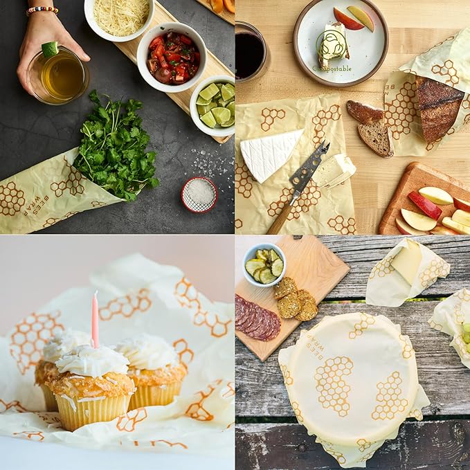 Bee's Wrap Beeswax Wraps for Food - Honeycomb Large 3 Pack Made in USA Reusable & Organic Food Wraps, Sandwich Wrap & Bowl Covers - Eco-Friendly Alternative to Aluminum Foil & Plastic Wrap