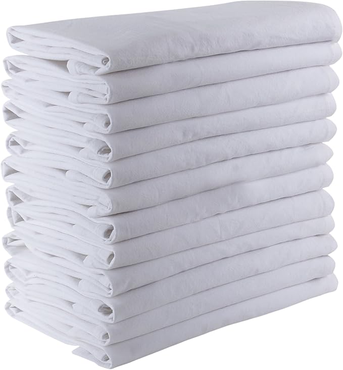 DG Collections 100% Cotton Flour Sack Towels – 24 Pack, 27x27 Inches, White, Lint-Free, Pre-Washed, Hemmed Edges – Reusable Kitchen Towels for Cleaning, Embroidery, Printing & Crafts - White