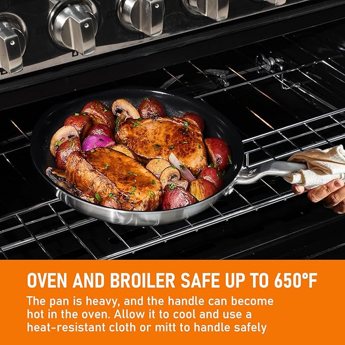 8 Inch Ceramic Non Stick Frying Pans - 5 Ply Stainless Clad Nonstick Skillet, Professional Cookware for Induction, All Stoves and Oven