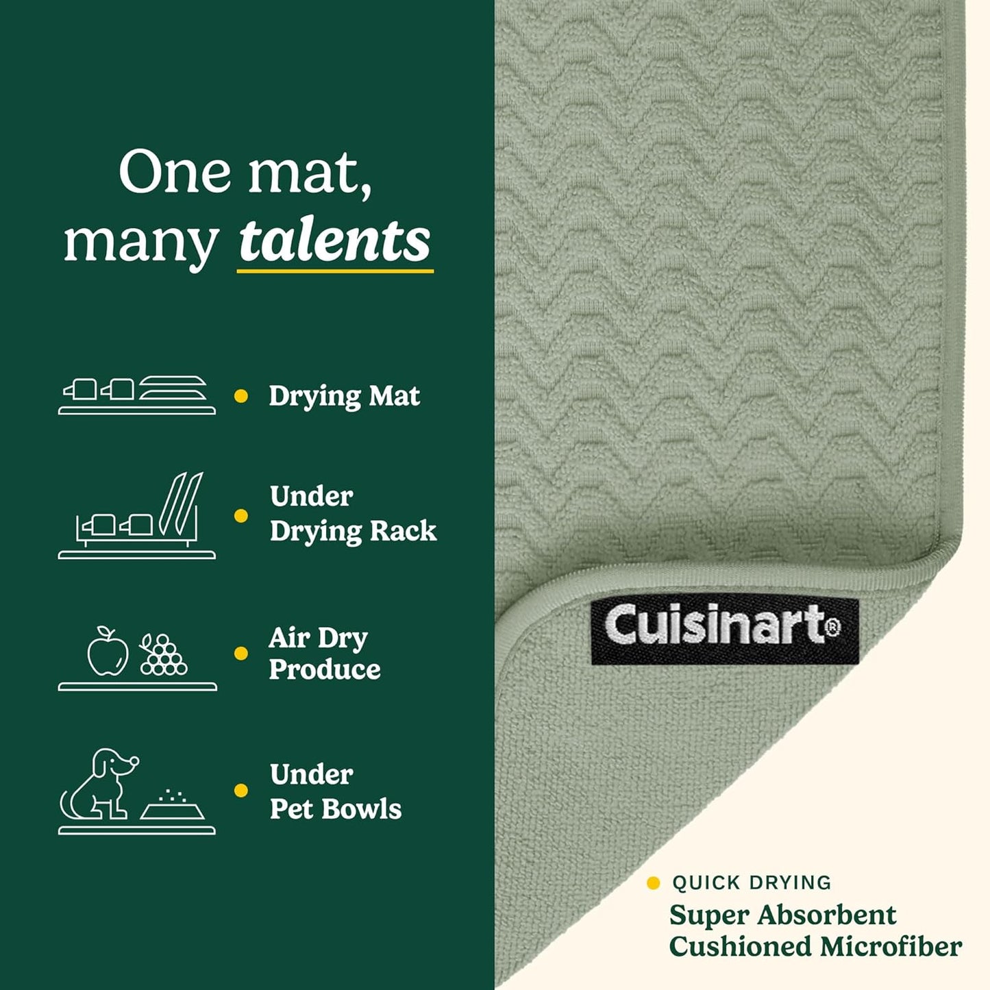 Cuisinart Dish Drying Mats for Kitchen Counter - (2) 18" x 24" Ultra Absorbent Dish Drying Mat XL - Foldable, Machine Washable, Fast Drying Dish Mat (Geostripe)