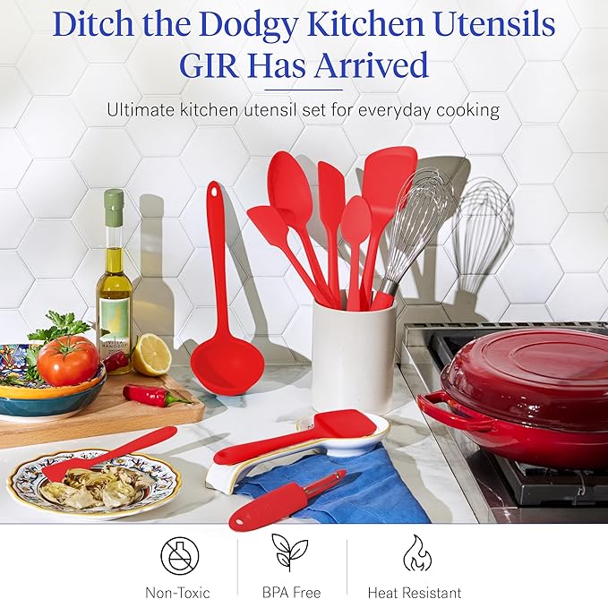 GIR: Get It Right 10-Piece Silicone Ultimate Kitchen Utensil Set – Spatulas, Ladle, Flip, Spoons, Whisk, Peeler & Spoonula – Nonstick, Non-Toxic, Heat-Resistant – Red