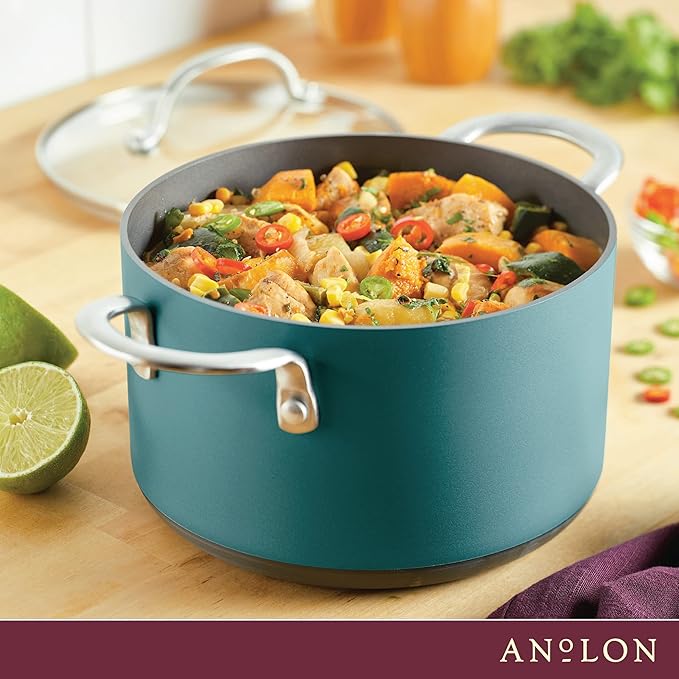 Anolon Achieve Hard Anodized Nonstick Saucepot with Lid, 4 Quart, Teal