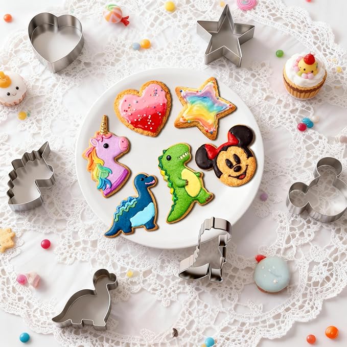 Stainless Steel Cookie Cutters, Mickey Unicorn Dinosaur Heart Star Cookie Cutters, Metal Biscuit Cutter Molds for Baking or Valentine's Day Christmas Holiday Party Decorations