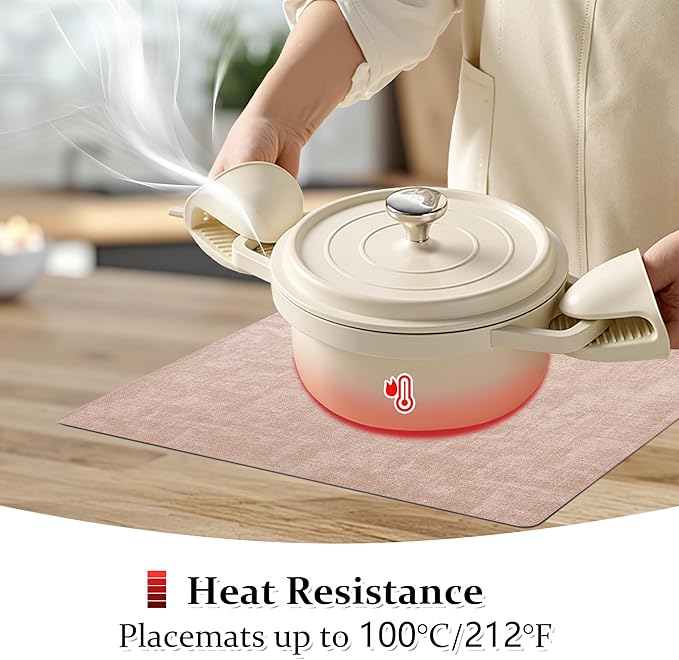 FROMHEART Faux Leather Placemats Set of 6–Waterproof,Heat/Oil Stain-Resistant PU Table Mat–Reversible,Non-Slip,Easy to Clean Place Mats for Kitchen,Dining,Indoor/Outdoor,(Pink,11.8" x 17")