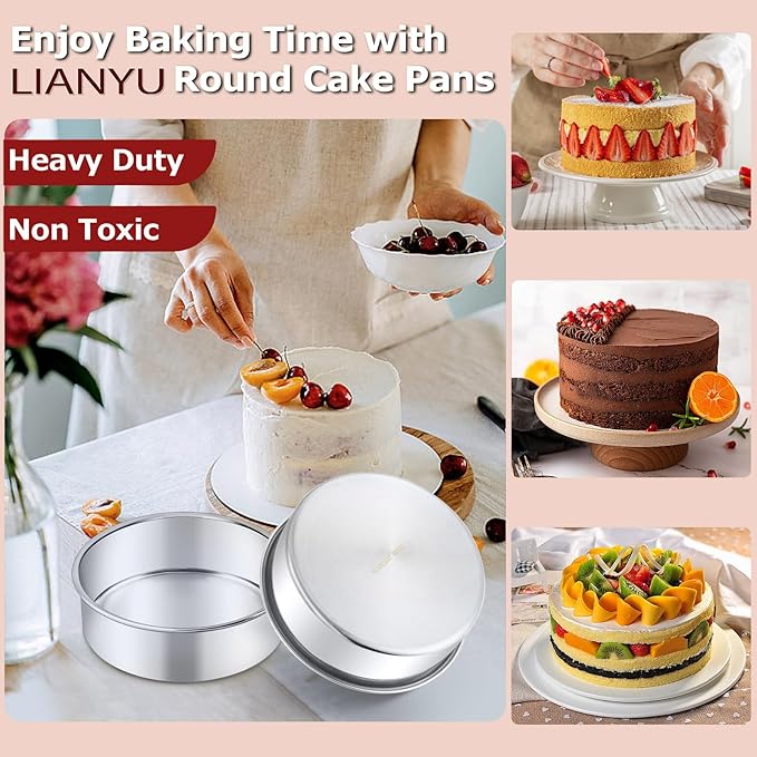 LIANYU 6 Inch Cake Baking Pans Set of 4, Stainless Steel Round Cake Bake Pan, Fit in Pot Pressure Cooker Air Fryer, Healthy & Toxic Free, Leak-proof & Dishwasher Safe