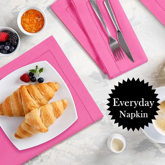 Bedding Craft Cotton Cloth Napkins Set of 12 – 18x18 Wild Orchid Design Hemstitched – Machine Washable Dinner Napkins for Weddings, Thanksgiving, Christmas & Daily Dining