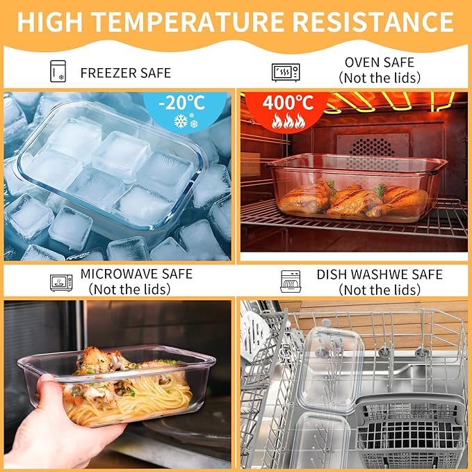 Skroam 15 Pack Glass Food Storage Containers with Lids Airtight, Glass Meal Prep Containers, Lunch Containers with Lids for Microwave, Oven, Freezer and Dishwasher Safe