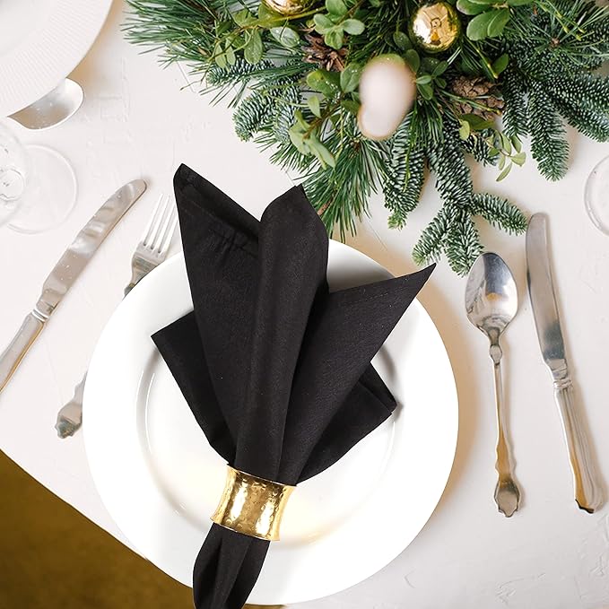 Ramanta Home Set of 12 Polyester Cloth Napkins 18x18 Inches - Washable Dinner Napkins with Hemmed Edges for Weddings, Thanksgiving, Hotel - Soft Durable Table Linen for Parties or Everyday Use - Black