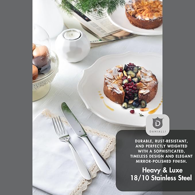 Modern Silverware Set, 18/10 Stainless Steel Flatware, Mirror Finish, Dishwasher Safe, Elegant Cutlery for Home and Dining, Built to Last (60-Piece, Razzoli)