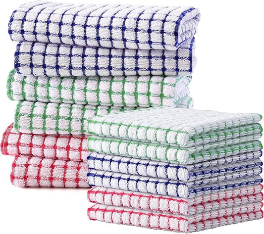 Kitinjoy Cotton 12 Pack Kitchen Towels and Dishcloths Sets, 16 x 25 Inch & 12 X 12 Inch Dish Towels Bulk, Super Soft and Absorbent Hand Towels for Kitchen Drying, Multiple Colour