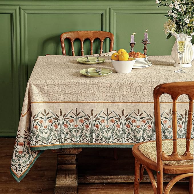 patdrea Designer Floral Linen Table Cloth Durable Breathable Tabletop Cover Dacorative Kitchen Dining Tablecloth for Rectangular Tables for Kitchen Dining Parties,Holiday Christmas,63"x 110"