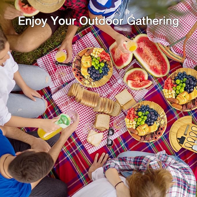 Charcuterie Board with Lid-Portable Bamboo Cheese Board Set,Travel Round Tray with Locking Lid for Picnic, Party Snacks, Wedding & Housewarming & Kitchen Gifts for Women