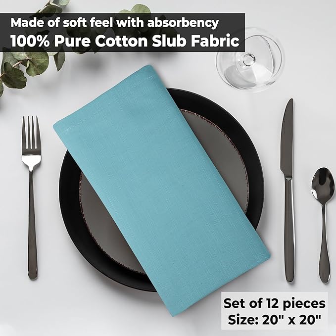 Urban Villa Easter Napkins Aqua Color Cloth Napkins (Set of 12) Oversized 20x20 Inches 100% Cotton Slub Premium Quality Soft Durable with Mitered Corners Reusable Washable Everyday Use Napkins