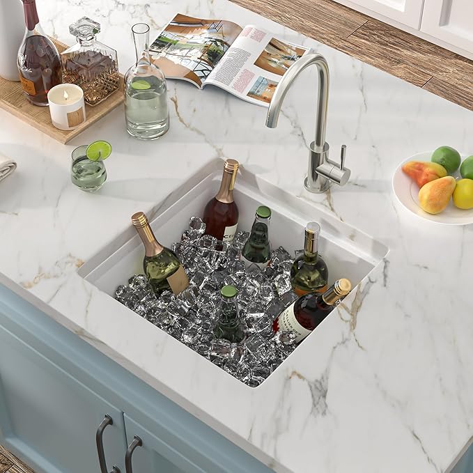 18 Undermount Bar Sink Workstation - Fulorni 18"x18" Undermount Wet Bar Sink White Granite Composite Quartz Classic Single Bowl Under Counter Small Kitchen Bar Prep RV Sink Basin