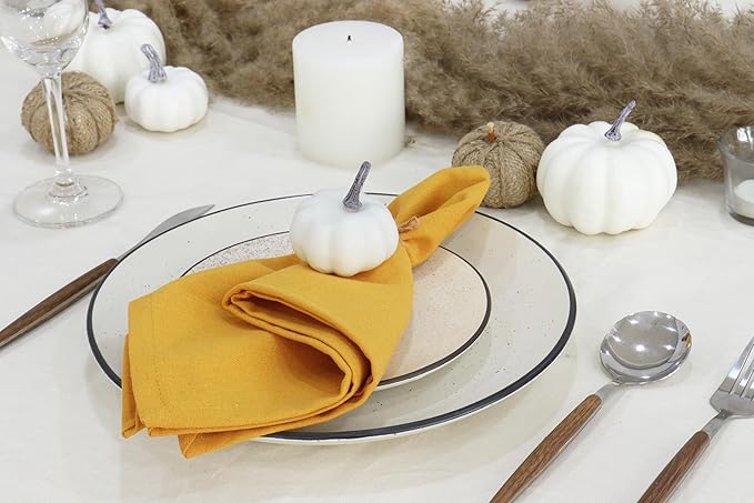 PurpleEssences Set of 12 Cloth Dinner Napkins 100% Cotton 18x18 Inch - Soft Durable Washable - Ideal for Farmhouse Party Christmas Holiday Winter - Perfect Everyday Use Table Linen - Golden Yellow