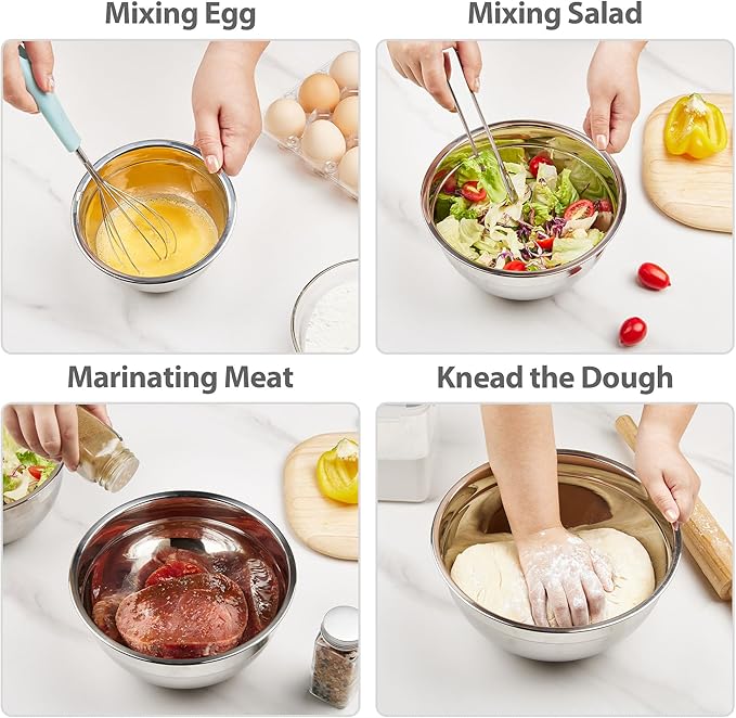 YIHONG 7 Piece Metal Mixing Bowls with Lids for Kitchen, Stainless Steel Set Ideal for Baking, Prepping, Cooking and Serving Food, Nesting Design for Space Saving Storage