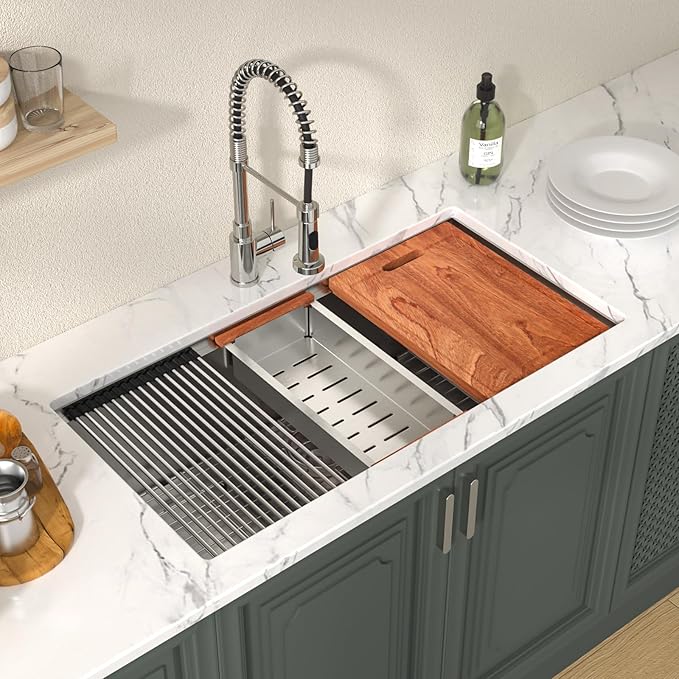 Lordear 36 Inch Undermount Kitchen Sink Stainless Steel 16 Gauge Workstation Single Bowl Handmade Kitchen Sinks Basin Under Counter, 36X19X10 Inch