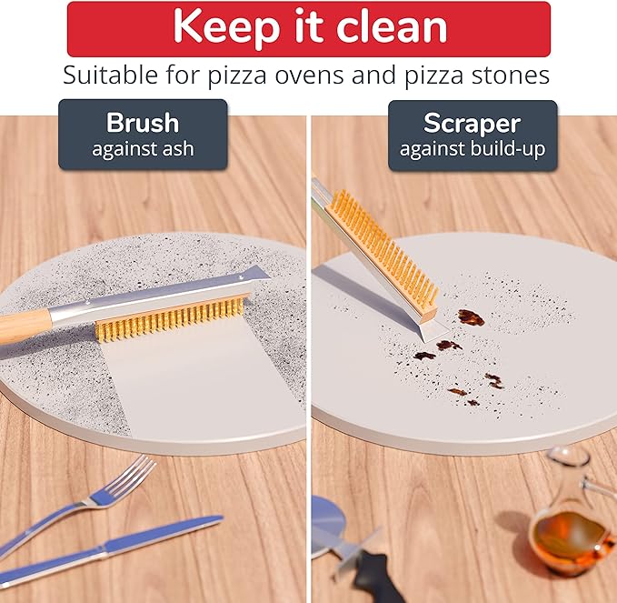 Pizza Oven & Stone Brush with Scraper, Turning Fork & Bubble Popper Bundle - Essential Accessories & Tools for Any Pizza Oven