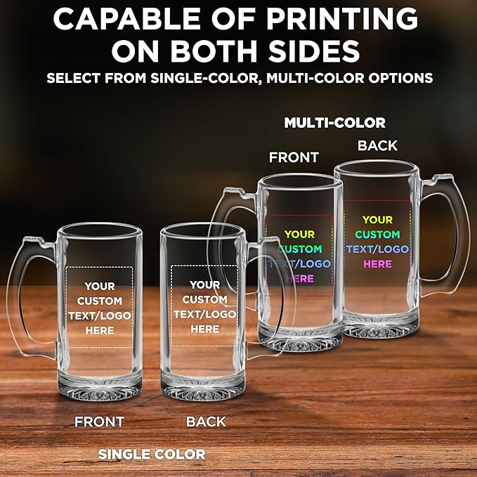 50 Libbey Beer Mugs Set, 12 oz. - Customizable Text, Logo - Groomsmen Glassware - Clear