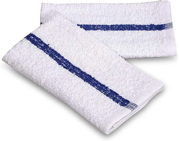 GOLD TEXTILES 12 PC New Cotton Blend White Restaurant Bar Mops Kitchen Towels 28oz (1 Dozen) (12, Blue Stripe)