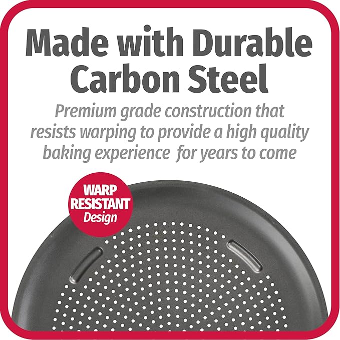 GoodCook AirPerfect Nonstick 16” Pizza Pan - Set of 2 - Pizza Trays for Oven, Perforated Round Pizza Pan, Carbon Steel Baking Pan, Homemade, Frozen & Leftover Slices