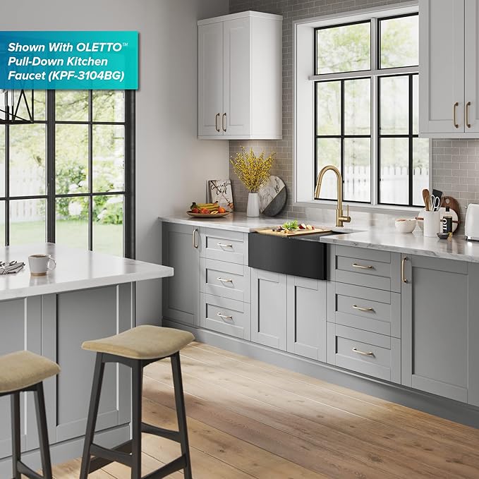 KRAUS Kore Workstation 27-inch Farmhouse Apron Front 16 Gauge Black Stainless Steel Single Bowl Kitchen Sink in PVD Gunmetal Finish with Accessories, KWF210-27-PGM