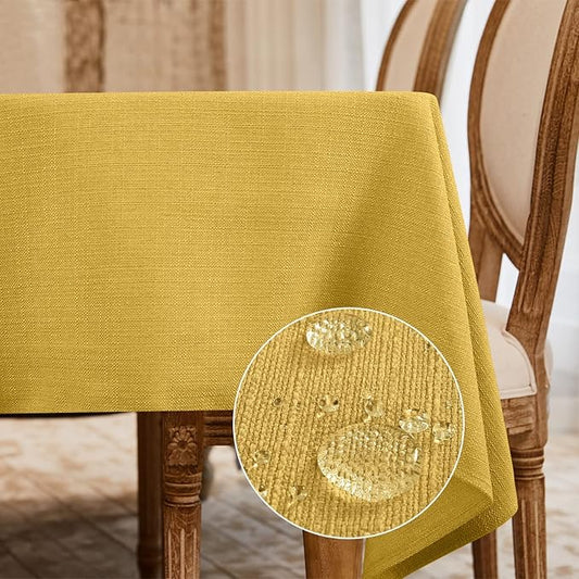 BALCONY & FALCON Rectangle Tablecloth Washable Wrinkle Resistant and Water Proof Table Cloth Decorative Linen Fabric Tablecloths for Dining Parties Kitchen Wedding and Outdoor Use (Yellow, 57x118)