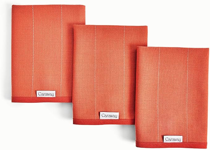 Caraway Tea Towels - Reusable Dish Towels - Made from 100% Organic Cotton - Highly Absorbent & Lint-Free - Perfect for Kitchen Cleanup or Table Setting - Extra Large Size - Perracotta