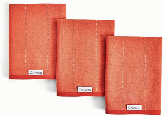 Caraway Tea Towels - Reusable Dish Towels - Made from 100% Organic Cotton - Highly Absorbent & Lint-Free - Perfect for Kitchen Cleanup or Table Setting - Extra Large Size - Perracotta