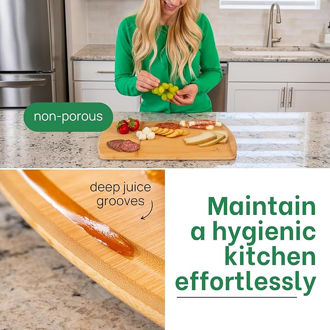 Bamboo Cutting Board – 15 Inch Wood Cutting Boards for Kitchen with Glue-Free Surface™ & Juice Groove – Non-Toxic, FSC-Certified, Durable Wooden Chopping Board