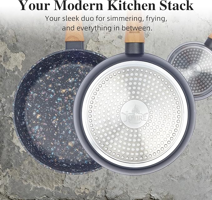 2-Piece Nonstick Cookware Set, 10.25 Inch Frying Pan & 1.43QT Saucepan with Lid | PFAS & PFOA Free Non-Toxic Coating | Induction Compatible, Dishwasher Safe | Pots and Pans Set for Beginner Kitchen