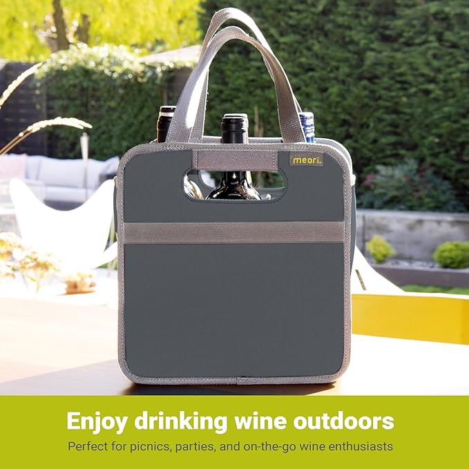 meori Foldable 6 Bottle Wine Tote Liquor Spirits Tastings Grocery Shopping Glass Dividers Travel Hostess Gift, granite grey (A100764)