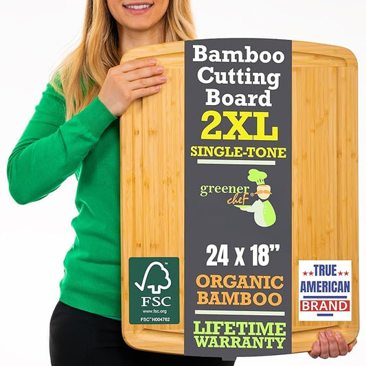 GREENER CHEF 24 Inch 2XL Extra Large Bamboo Cutting Boards for Kitchen, Stove Top Butcher Block, Extra Large Wooden Carving Board for Meat, Veggies, Charcuterie Board with Deep Juice Grooves