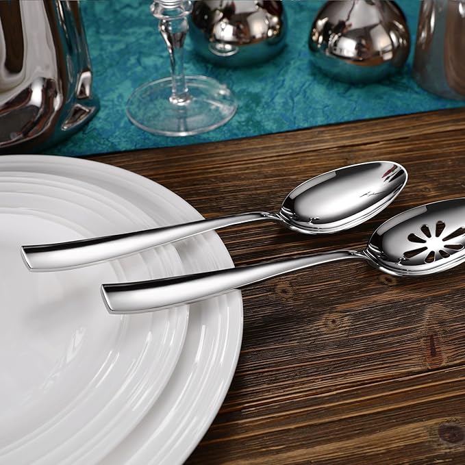 KEAWELL Premium Louis Table Utensils, 18/10 Stainless Steel, Squared Edge, Mirror Finish, Dishwasher Safe (Serving Spoons, Set of 2)