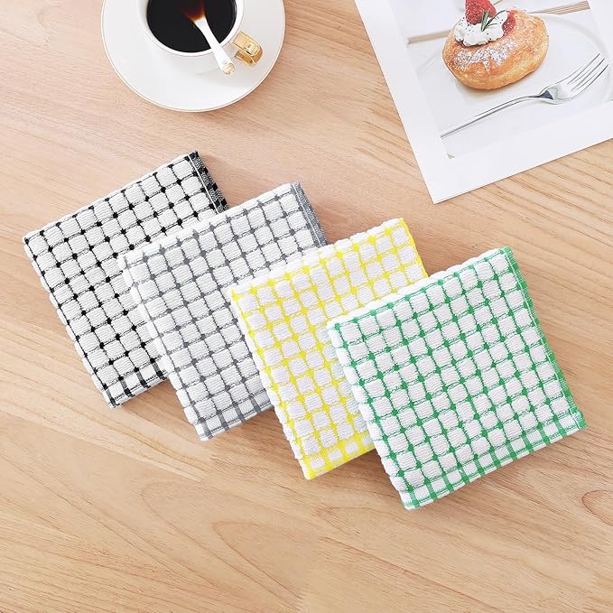 Kitinjoy Cotton 8 Pack Terry Kitchen Dish Cloths, 12 x 12 Inches Super Soft and Absorbent Dish Rags, Quick Drying Dish Towels for Washing Dishes, Multi-Colored
