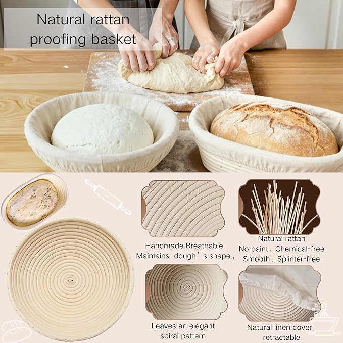 Super All-Inclusive Sourdough Starter Kit with Pot,Sourdough Bread Baking Supplies,4 Banneton Bread Proofing Baskets,Dutch Oven for Baking，Scale,34OZ Sourdough Starter Jar, Bread Making Tools Kit